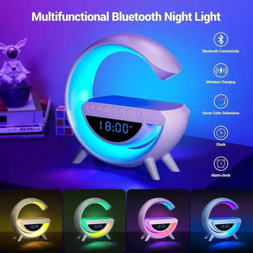 Lampara Parlante Con Bt Cargador Inalámbrico Y Reloj