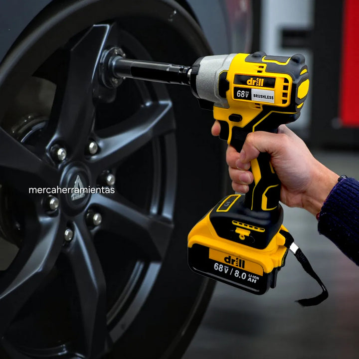 Kit Taladro Inalámbrico 13mm Y Pistola Impacto 1/2 Drill 68v - Amarillo - 60hz