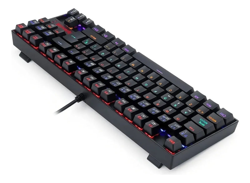 Teclado Redragon Kumara QWERTY Outemu Red español España color negro con luz rainbow