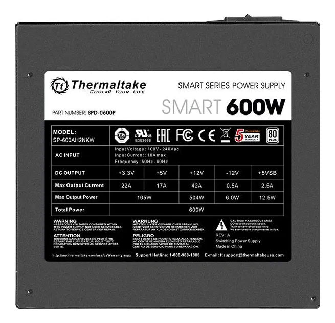 Fuente de poder para PC Thermaltake Smart SPD-0600 600W negra