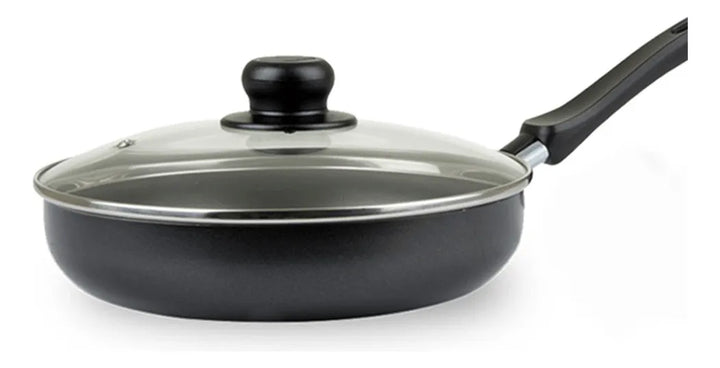 Sarten 24cm Universal Aliada + Tapa Vidrio L39426 Color Negro