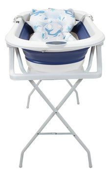 Bañera Plegable Con Soporte Y Cojín Stand Happy Baby Color Azul