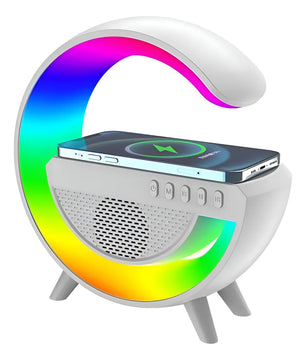 Parlante G Carga Inalambrica Bluetooth Lampara Usb Radio Co Blanco