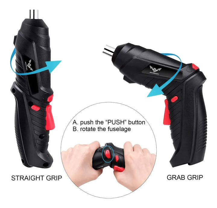 Destornillador Electrico Estuche 47 Accesorios Portatil Luz - Negro - 50-60 Hz