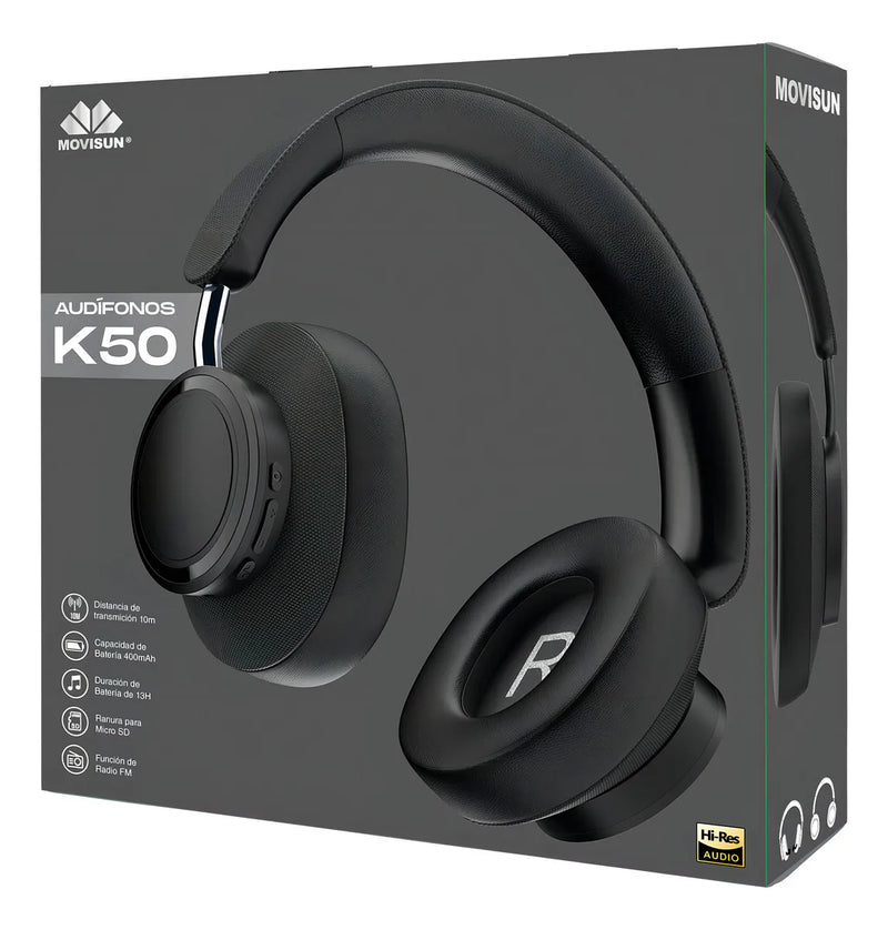 Audífonos Bluetooth K50 Movisun Inalámbricos Diadema Color Negro