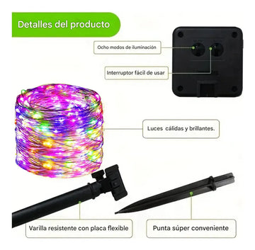 Luces Navideñas Multicolor Con Panel Solar - 21 Metros Azul Claro