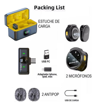 Micrófono Inalámbrico De Solapa Profesional Clip Magnético Para Celular Puerto Usb Tipo C Y Adaptador Para iPhone Lightning, Filtros Antipop, Usb Computadora, Reducción Del Ruido, Estuche De Carga