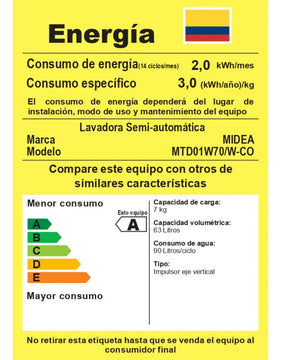 Lavadora Doble Tina Midea 7kg Blanco