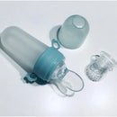 Tetero Biberón Azul Dispensador Alimentos Bebés 40 Ml Uso Azul Chupo 3 Tamaño Alimento + CAyuda Habilidades Control Sin Bpa Libre Bps Sin Ftalatos Silicona Grado Alimenticio Versátiluchara Dispensar