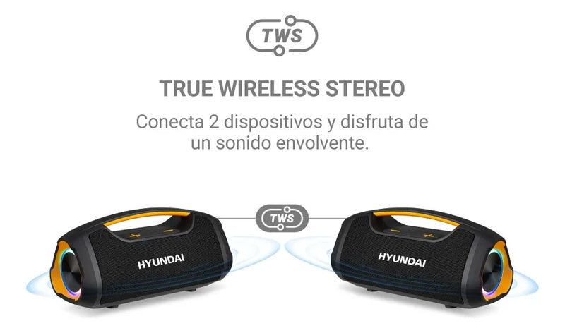 Parlante Hyundai Portátil Bluetooth/fm 120/watts Impermeable Negro
