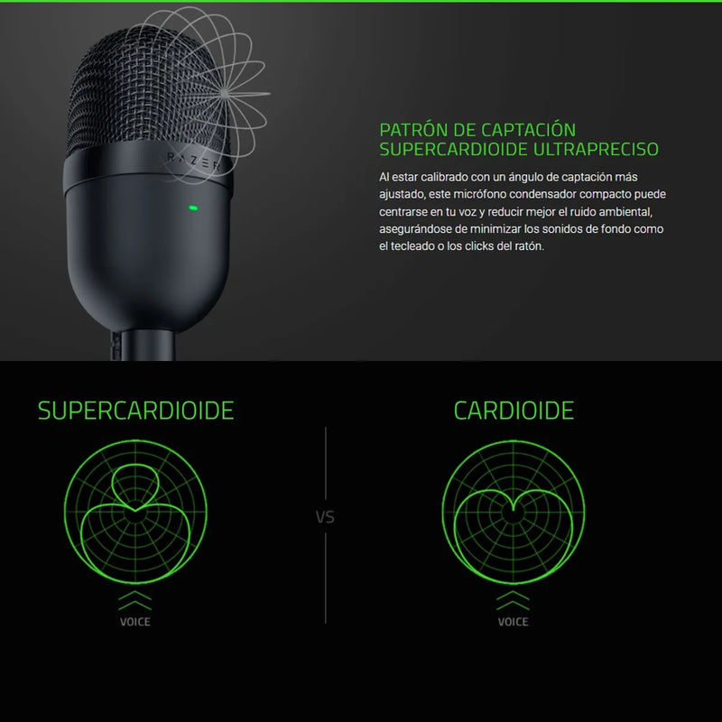 Micrófono Usb Gamer Razer Seiren Mini Compact Supercardioide Negro Clásico