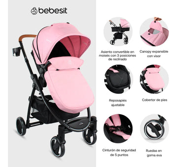 Coche De Bebé Bebesit Gold Lx Tipo Moisés Rosado Chasis Negro