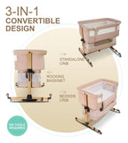 Cuna 3 En 1 Para Bebé Con Colchón Y Mosquitera Rosa