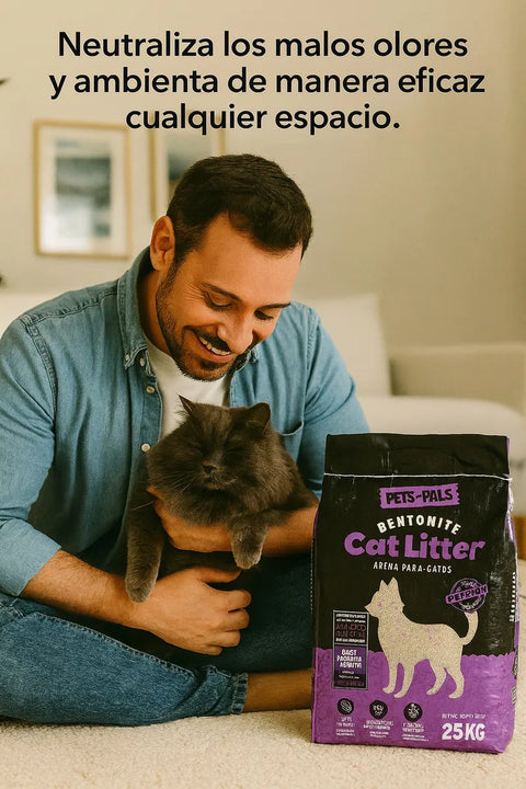 Arena Gatos Premium Control Olor Doble Aroma Talco Bebé 25kg