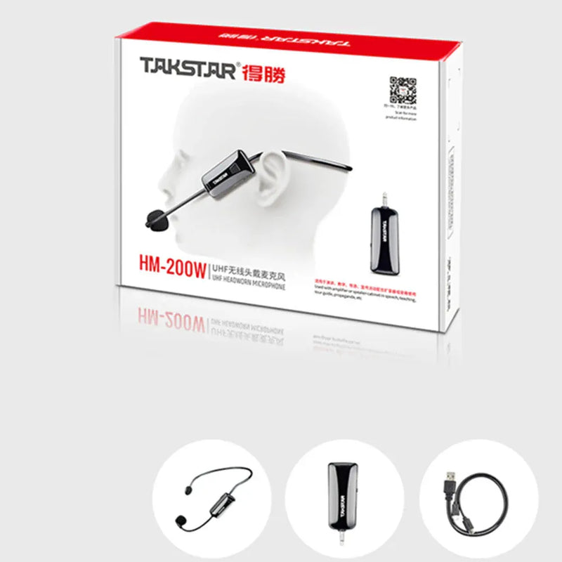 Micrófono Diadema Uhf Takstar Hm200w Largo Alcance Negro
