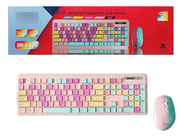 Combo Teclado Mouse Dn-c400 Kit Colores Pastel Color Del Mouse Rosa-celeste