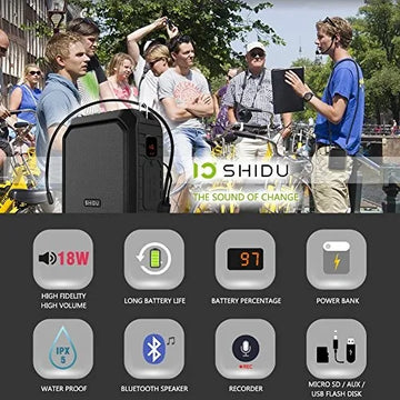 Shidu Amplificador De Voz Con Bluetooth 18 W Con Microfono C Black