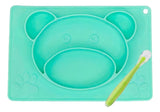 Plato Silicona Libre Bpa Antideslizante + Cuchara Silicona Color Oso Verde