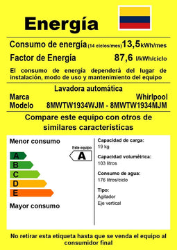 Lavadora Superior 19kg Xpert System Tapa Metálica Bl 8mwtw19 Blanco