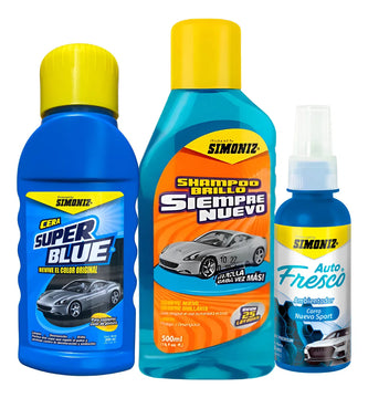 Shampoo Brillo Simoniz 500ml Y Cera Superblue Y Ambientador