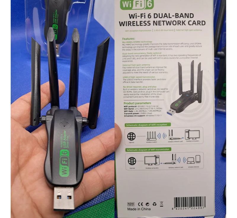 Icaning Ax900 Wifi 6 Adaptador Usb Bt Gigabit 4 Antenas