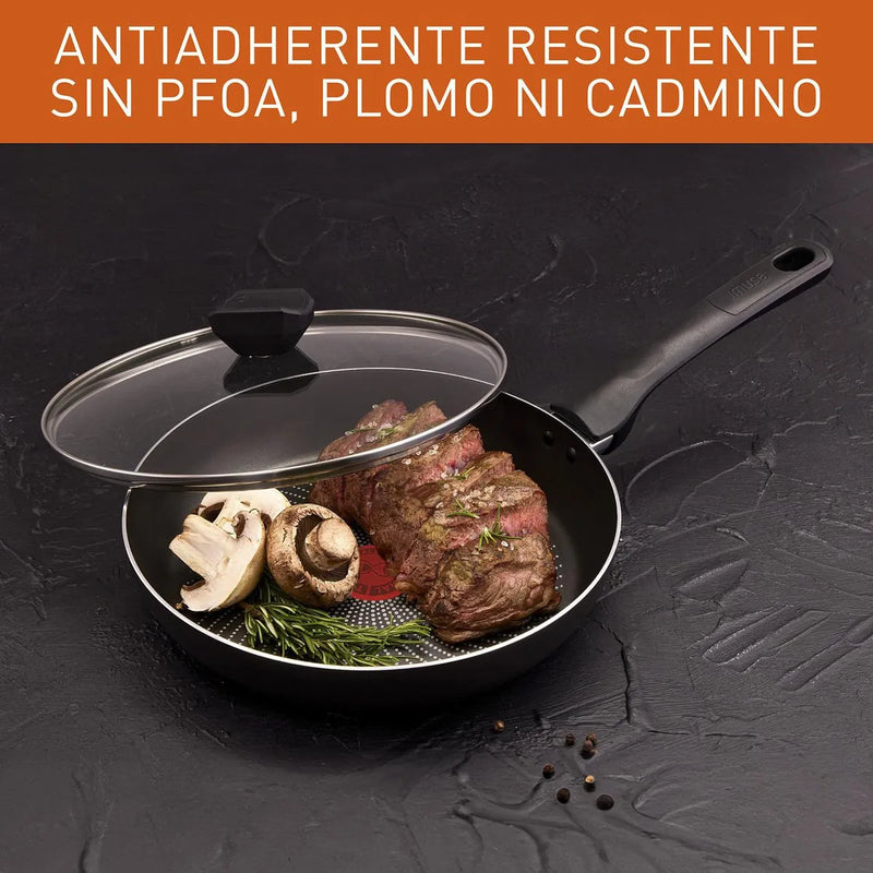Sartén Alto 24 Cm Tapa De Vidrio Hard Titanium Imusa