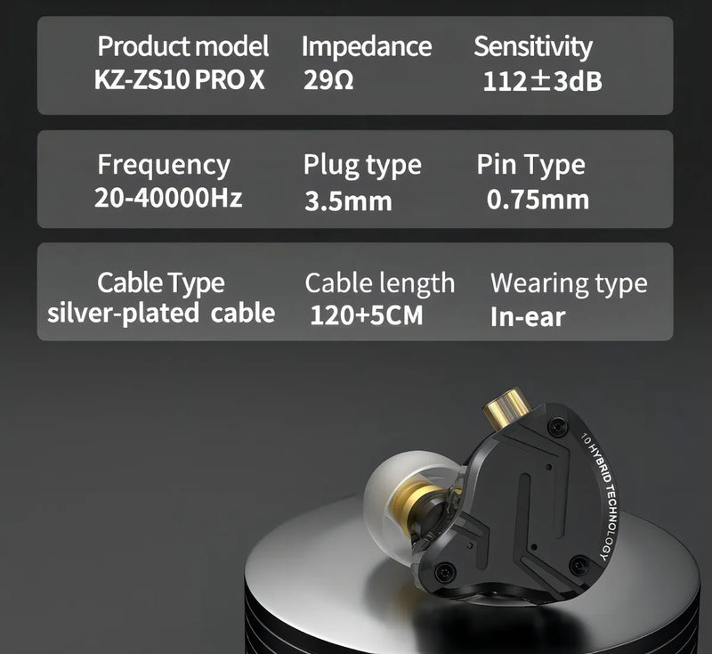 Audífonos Kz Zs10 Pro X Con Micrófono Monitores In Ear Pin C Negro