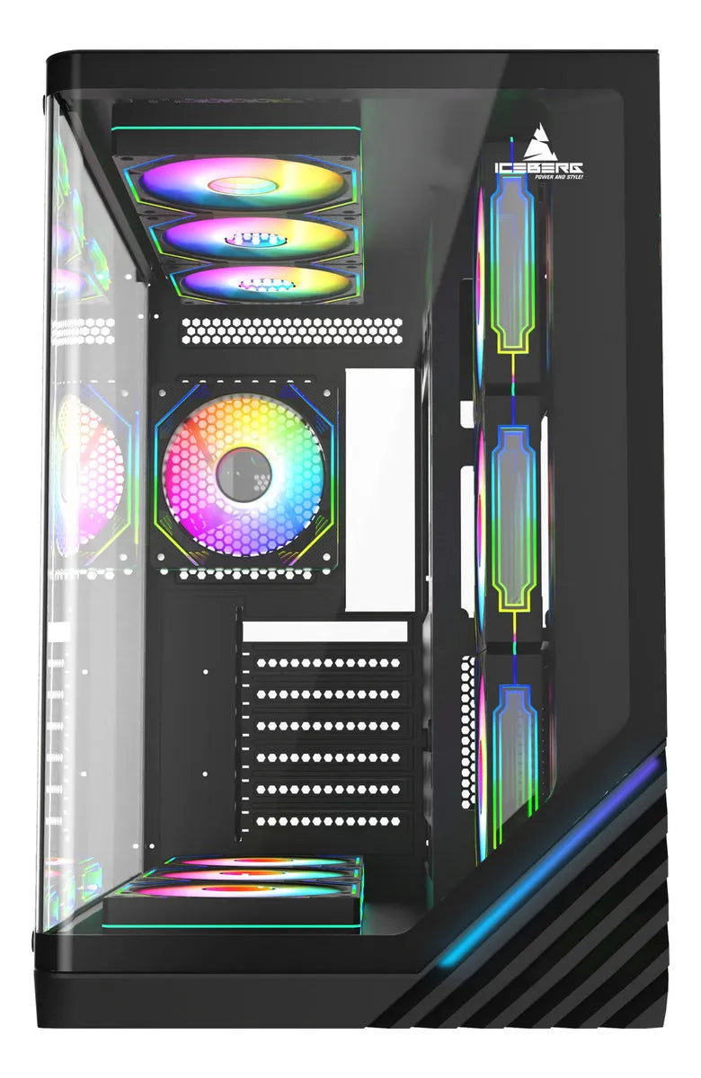 Gabinete Gamer Iceberg Crystal Wave L 7 Ventiladores Argb Negro