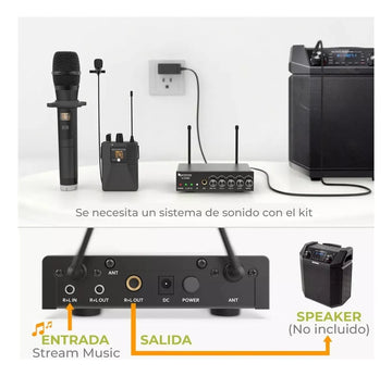 Sistema de micrófono UHF con doble cable Fifine K036, color negro