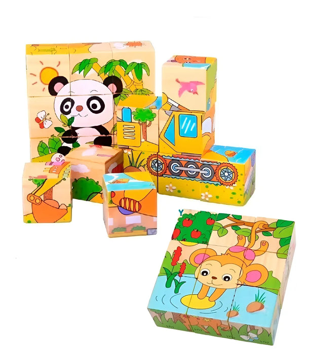 Rompecabezas 3D Madera Otra Marca 6 Caras Dibujos Animados 9 Piezas