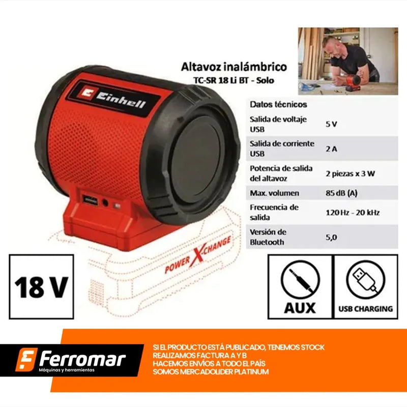 Parlante Y Cargador Usb Inalambrico Einhell Bluethooth 5.0