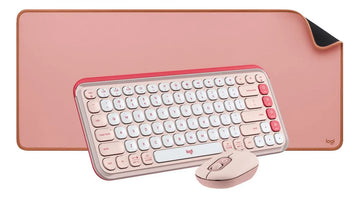 Combo Bluetooth Logitech Pop Icon + Desk Mat Studio, Rosa