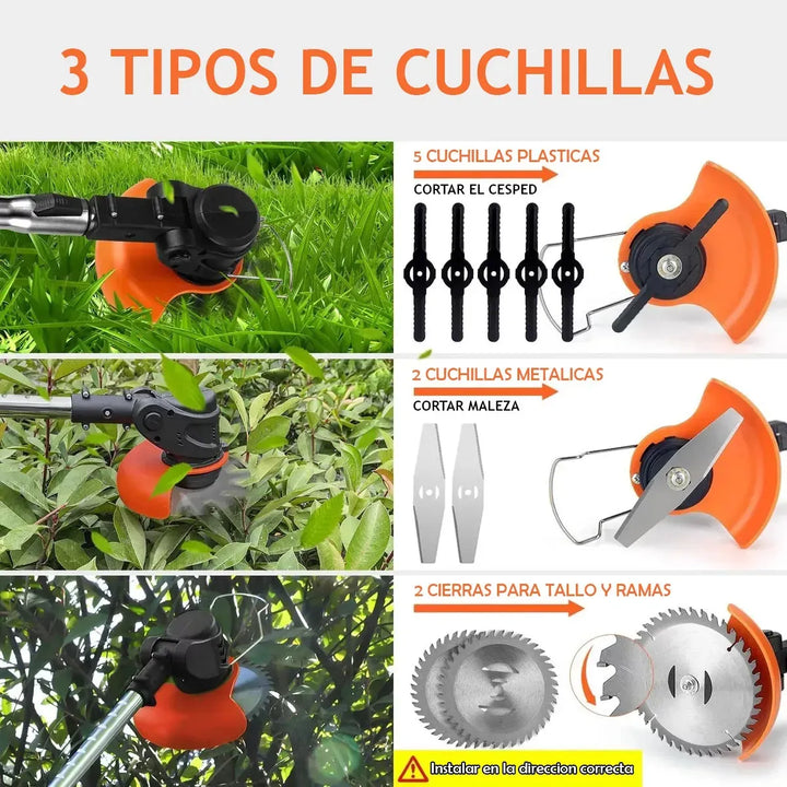 Guadaña Inalambrica Cortacesped Pasto Dos Baterias + Regalo - Rojo Verde O Naranja