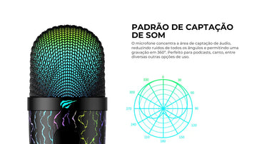 Micrófono USB omnidireccional para jugadores Mesa Havit Gk52 Rgb, negro