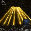 Luz Navideña Led Lluvia De Meteoro Panel Solar Luces Amarillo