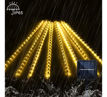 Luz Navideña Led Lluvia De Meteoro Panel Solar Luces Amarillo