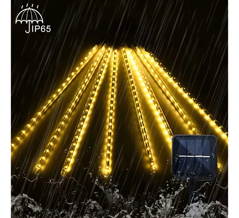 Luz Navideña Led Lluvia De Meteoro Panel Solar Luces Amarillo
