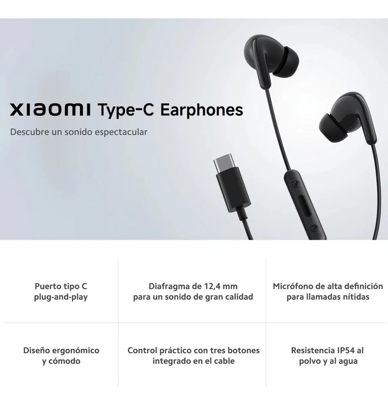 Xiaomi Auriculares Conexión Tipo C / Control Integrado, Wht Blanco