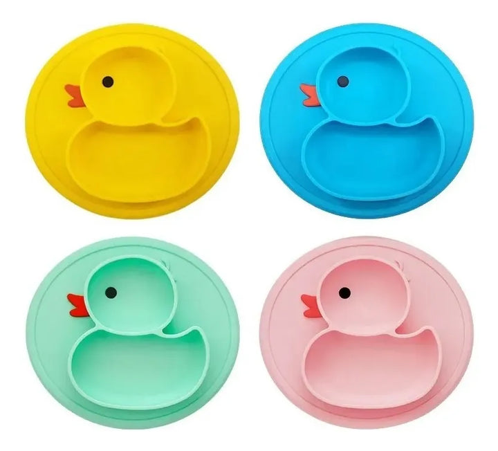 Plato Silicona Antideslizante Para Bebé Hydg-1 Color Verde Claro Pato