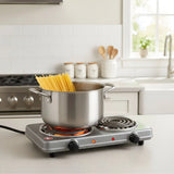 Fogon Estufa Electrica Portatil Gris Negro Cafe 2 Puestos Quemadores Potencia 2000w Cocina Compacta Resistente Hogar Oficina Viajes Camping Practica Rapida Segura Limpieza Sencilla