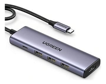 Hub USB-C Docking Station 5 en 1 HDMI 2.0 4K@30Hz 3 USB-A 3.0 5Gbps USB-C PD Ugreen Carga 100W Potente Disipación de Calor Chip de Ultima Generación Cable de Nylon Trenzado de 25 cm