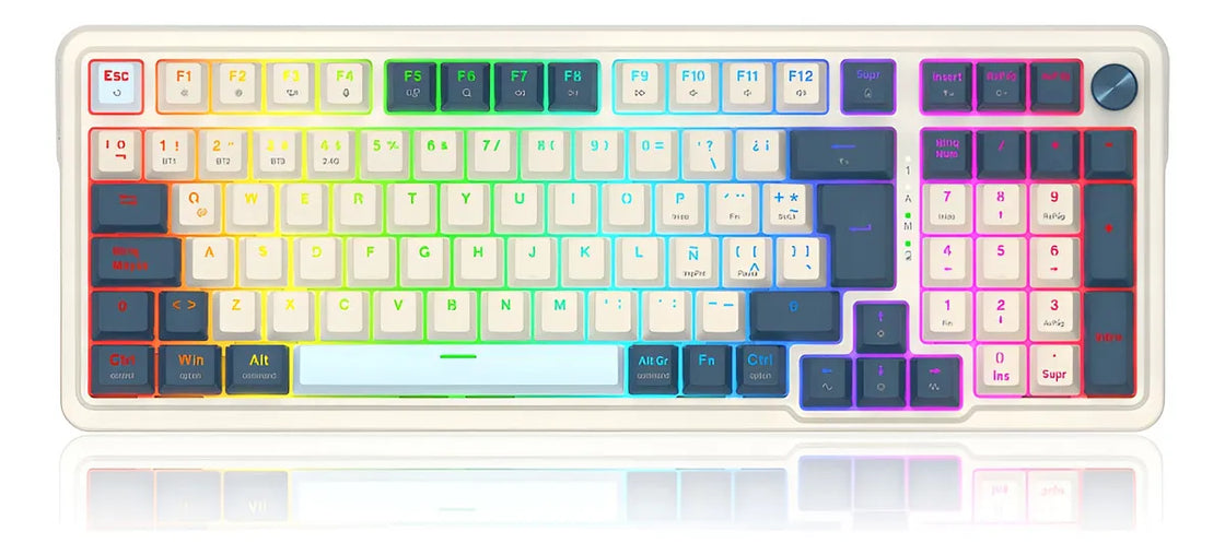Teclado Wireless Redragon Eisa Pro K686wb Blanco Azul Rgb Ñ Blanco/azul Español Latinoamérica