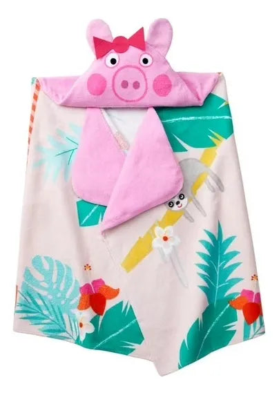 Toalla Con Capucha Pepa Pig Niños Baño Playa Piscina Rosa