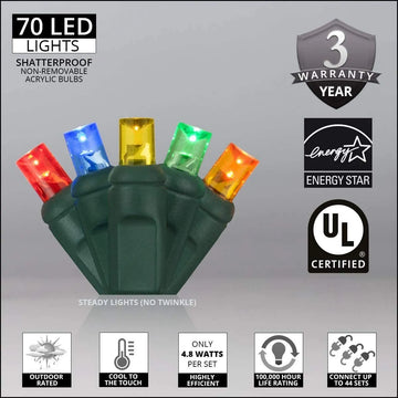 Luces Navideñas Led Multicolor 70 Luces 5mm, 24 Pies