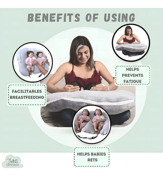 Almohada De Lactancia Para Gemelos 3 En 1 Gris Gemelar