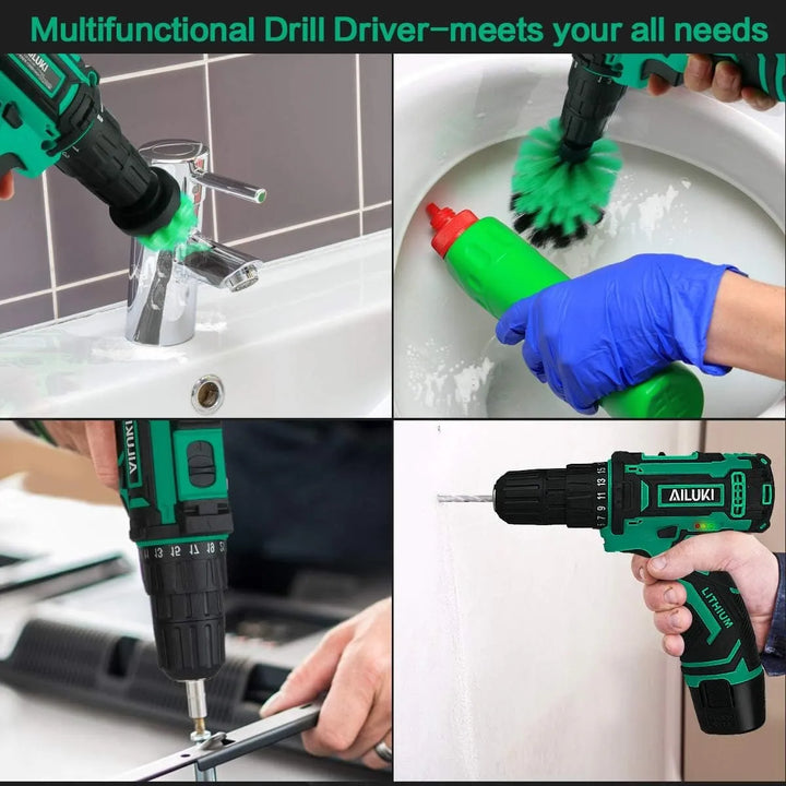 Kit De Taladro Inalámbrico, 67piezas, Batería De Litio Verde Musgo