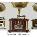 Altavoz Fonógrafo Vintage Estereo, Super Bass De Lujo Madera Con Dorado