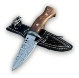 Cuchillo De Caza De Damasco Con Funda, Hoja Fija De Cuerpo C