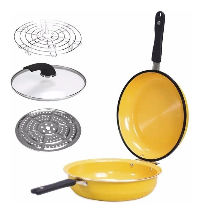 Sarten Doble Antiadherente Doubletta 4 En 1 Mostaza