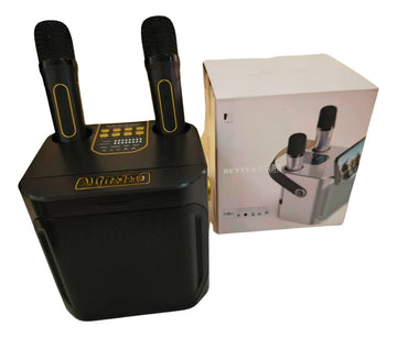 Parlante Portatil Bluetooth Karaoke 2 Micrófonos Inalámbrico Negro